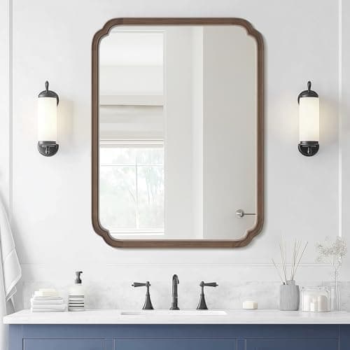 WallBeyond 30" x 40" Wood Bathroom Mirror for Wall Mounted, Rustic Rounded Corner Vanity Mirror for Entryway, Living Room or Bedroom Home Decorative [30" x 40" Walnut Color] - Image 1