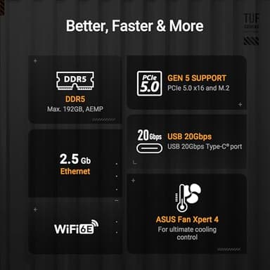 ASUS TUF Gaming B850M-PLUS WiFi AMD AM5 B850 mATX Motherboard, 14+2+1 80A DrMOS Stages, DDR5, PCIe 5.0, 3X M.2, Wi-Fi 6E, 2.5Gb LAN, DP, HDMI™, USB 10Gbps & 20Gbps Type-C®, BIOS Flashback™, Aura Sync - Image 5