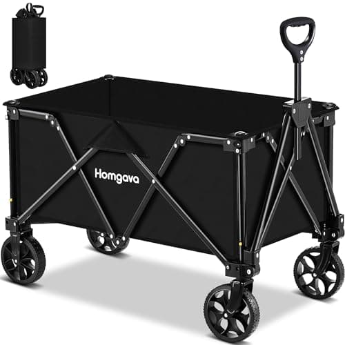 Homgava Collapsible Folding Wagon Heavy Duty,Foldable Utility Cart with Wheels,Large Capacity,for Grocery Outdoor Camping Beach Gardening Shopping Fishing Black - Image 1