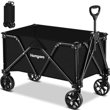 Homgava Collapsible Folding Wagon Heavy Duty,Foldable Utility Cart with Wheels,Large Capacity,for Grocery Outdoor Camping Beach Gardening Shopping Fishing Black - Image 1