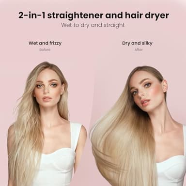 Hair Straightener - 2 in 1 Wet to Dry Hair Dryer and Straightener with High-Speed Airflow + Rapid Heat-Up + Customizable Temperature + LCD Display & Auto Shut-Off + No Heat Damage (Gold) - Image 2