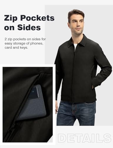 TBMPOY Men's Lightweight Jackets Casual Windbreaker Stylish Light Fall Spring Golf Work Dress Business Black XL - Image 3