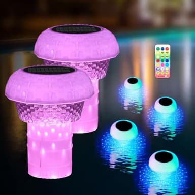 ACALEPH Pool Chlorine Floater for Chlorine Tablet 1&3 inch with Colorful Light,2025 Upgrade Automatic Durable Solar Pool Floating Light for Pools,Hot Tubs,for Water Cleaning 2 Pcs - Image 1