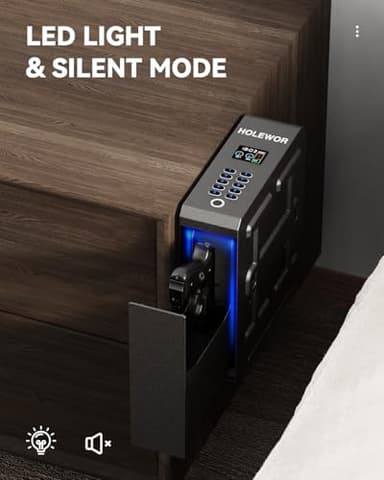 HOLEWOR Gun Safe, Slider Biometric Pistol Safe Fingerprint Bedside Gun Lock Box, 3 Ways Quick Access Mounted Handgun Case for Nightstand, Bed, Desk, Wall, Dresser - Image 6