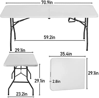 FDW Folding Half Portable Foldable Table for Parties Backyard Events (White, 6 FT 70 * 29) (White, 6 FT) - Image 3