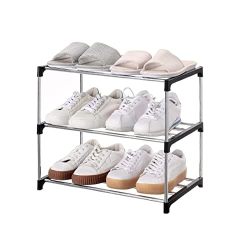 Jucaifu Stackable Small Shoe Rack, Entryway, Hallway and Closet Space Saving Storage and Organization (3-Tier, Black) - Image 1