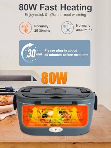 SOHIDA Heated Lunch Box, 80W Electric Lunch Box with Two 1.5L Stainless Steel Interchangeable Containers and Lids, 12V/24V/110V Food Warmer with Utensils and Insulated Bag for Car/Truck/Office (Black) - Image 2