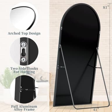 Full Length Mirror with Stand, 81"x41" Arched Full Body Mirror, Large Stand Up Mirrors, Aluminum Frame Floor Standing Mirrors, Freestanding Hanging Leaning Mounted for Bedroom Living Room, Black - Image 5