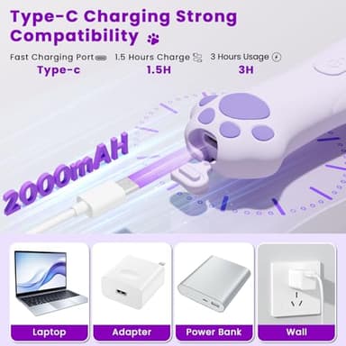 Veeconn Dog Paw Trimmer - 4-in-1 Dog Clippers Grooming Kit with Low Noise & IPX7 Waterproof Design Includes Comb Paw Trimmer Nail Grinder - Rechargeable & Cordless Pet-Friendly Clipper (Purple) - Image 8