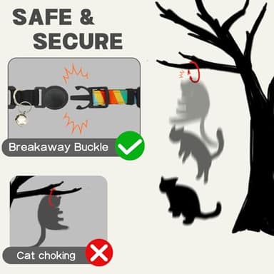Supet Airtag Cat Collar with Soft Padding, Breakaway Cat Tracker Collar with Air Tag Holder, Luminous Cat Collar Airtag Holder, Rainbow, 7"-9" - Image 4