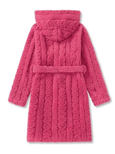Topgal Lovely Ruby Red Hooded BathRobe for Girls Warm Fuzzy Flannel Heart Jacquard Pajamas Fleece Soft Robe Size 4T - Image 2