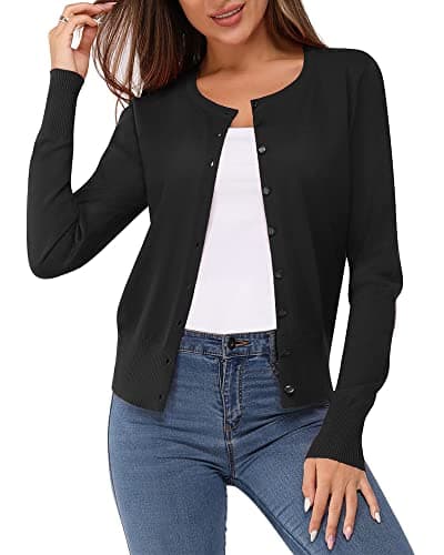 Newshows Women's 2025 Fashion Cardigan Sweater Lightweight Tops Work Casual Long Sleeve Crew Neck Soft Knit Dressy Outfits Business Clothing(Black,Medium) - Image 1