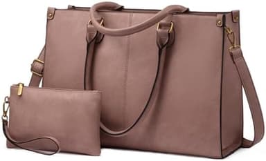 LOVEVOOK Laptop Tote Bag for Women, 15.6 Inch Large Capacity Vintage Leather Work Computer Bag, Business Casual Shoulder Handbag, Lotus Pink - Image 3