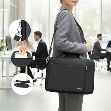 Ferkurn Laptop Bag Case for Women Men Computer Bag Compatible with HP Envy Pavilion Omen/LG Gram/MSI/Dell Inspiron XPS/Lenovo/Acer, Shoulder Strap Carrying Messenger Briefcase, Black, 17 17.3 Inch - Image 7
