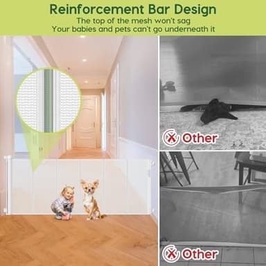 Reinforced 80 Inch Extra Wide Retractable Baby Gate with Support Rods, Indoor/Outdoor Retractable Pet Gates for Wide Openings, 33” Tall Mesh Dog Gate Indoor Extra Long Baby Gates for Decks, White - Image 3