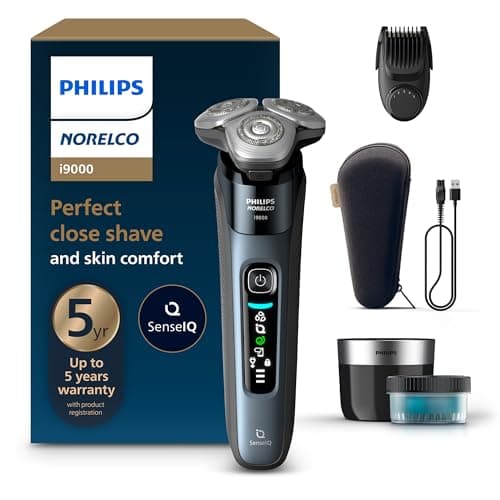 Philips Norelco Shaver i9000, Wet & Dry Electric Shaver, Taubenblau, SenseIQ Technology, Triple Lift & Cut System, 360 Rotating Dual SteelPrecision Precision Blades, Beard Styler, Model X9001/91 - Image 1