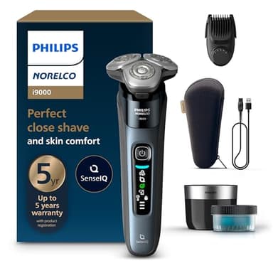 Philips Norelco Shaver i9000, Wet & Dry Electric Shaver, Taubenblau, SenseIQ Technology, Triple Lift & Cut System, 360 Rotating Dual SteelPrecision Precision Blades, Beard Styler, Model X9001/91 - Image 1