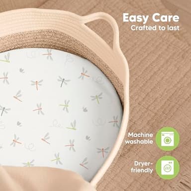 2-Pack Baby Bassinet Sheets Girl, Boy - Viscose Derived from Bamboo Fitted Bassinet Sheets Compatible with Halo Bassinest Swivel Sleeper, Baby Delight, Graco Bedside Bassinet Mattress Sheet (Meadow) - Image 7
