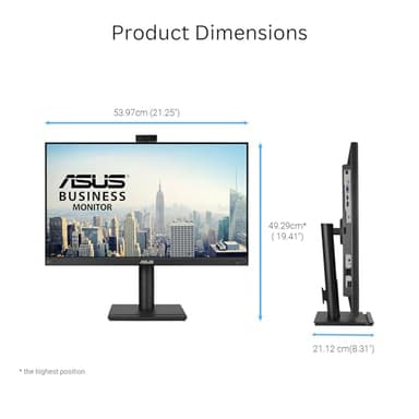 ASUS 24” 1080P Video Conferencing Monitor (BE249QFK) - IPS, 100Hz, Frameless, Full HD Webcam, Mic Array, Speakers, Height Adjustable, Ergonomic Design, Eye Care, Wall Mountable, 3 yr Warranty - Image 7