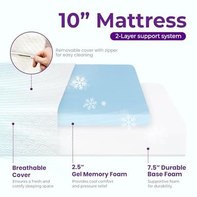 GAESTE 10 Inch Queen Cooling Gel Memory Foam Medium Firm Mattress Breathable Pressure Relief CertiPUR-US Certified Foam, Mattress-in-a-Box for Kids and Adults No Fiberglass (Queen, 10 in) - Image 3