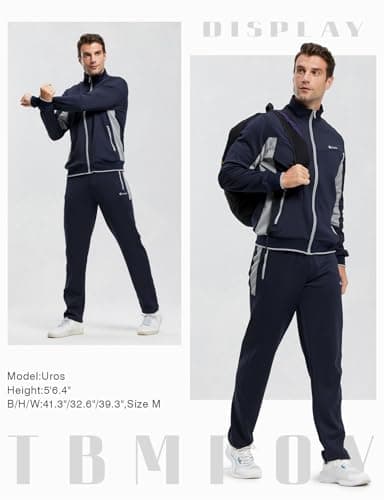 TBMPOY Men's Tracksuits Sweatsuits for Men Set Track Suits 2 Piece Casual Athletic Jogging Warm Up Full Zip Sweat Suits Navy/Grey XXL - Image 7