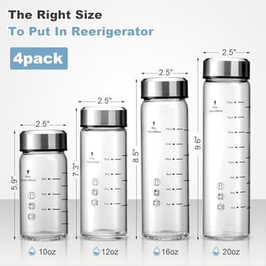 Olivego 12oz Juice Bottles - 4 Pack Wide Mouth Glass Bottles with Lids- BPA Free, Stainless Steel Lids for Juicing, Smoothies, Infused Water, Beverage Storage - Leakproof, Borosilicate, Clear - Image 5