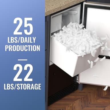 IECIVC Under Counter Crescent Ice Maker Machine, 15'' W Drainless Built-in Ice Maker, 25 LBS/Day with 22 LBS Storage Bin, Perfect for Commercial Home Bar, No Drain - Image 2