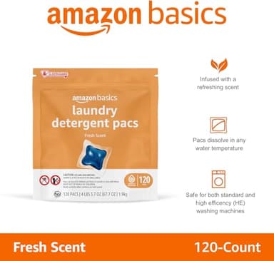 Amazon Basics Laundry Detergent Pacs, Fresh Scent, 120 Count (Previously Solimo) - Image 9