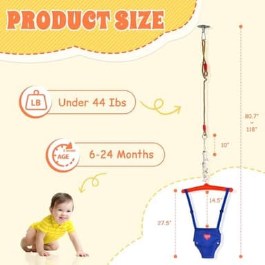 Baby Jumper with a Ceiling Hook for 6-24 Months, Baby Door Jumper for Indoor/Outdoor Play with Adjustable Chain, Baby Doorway Jumper - Image 4