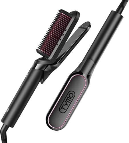 TYMO Flat Iron Hair Straightener Brush 2 in 1, 200M Ions Hair Straighteners for Women, Ceramic Dual Voltage Straightening Hot Comb for Anti-Frizz Straights, Waves, Curls, 3X Less Heat Damage, Black - Image 1