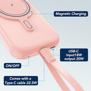 HUOTO for MagSafe Power Bank,10000mAh Magnetic Portable Charger 22.5W PD Fast Charging with Cables LED Display for MagSafe Battery Pack for iPhone 16/15/14/13/12,Gifts for Christmas Men Women - Image 6