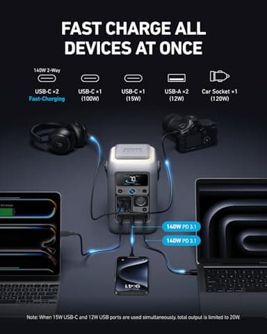 Anker SOLIX C300 DC Power Bank Station and 60W Solar Panel, 288Wh Portable Power Station, LiFePO4 Battery, 300W Solar Generator, for Outdoor, Camping, Traveling, and Emergencies - Image 3