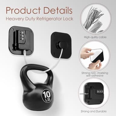 Refrigerator Lock, Combination Lock for Refrigerator Cabinets, Drawers, Heavy Duty Fridge Lock, Easy Install No Keys Needed (Black-2Pack - Image 5