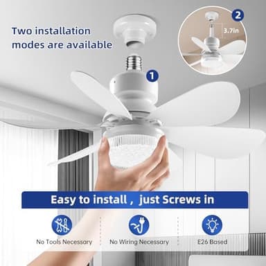 Socket Fan Light - Ceiling Fans with Lights and Remote/Socket Extender,Adjustable brightness and 3 color temperature of lighting Wind Ceiling Fan for Bedroom, Kitchen, Living Room (Crystal - Image 5