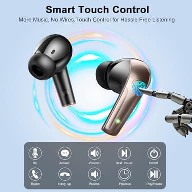 Wireless Earbuds, Bluetooth 5.4 Headphones in Ear, True Wireless Ear Buds HiFi Stereo Deep Bass with 4 ENC Noise Cancelling Mic, Bluetooth Ear Buds 47H Long Playtime LED IP7 Waterproof USB-C (Black) - Image 6