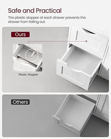 VASAGLE Bathroom Floor Storage Cabinet, Freestanding Bathroom Storage Unit with 3 Drawers, 1 Adjustable Shelf, 11.8 x 23.6 x 31.5 Inches, White UBBC49WT - Image 8