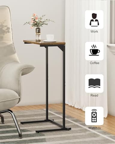 TUTOTAK C Shaped End Table, Tv Tray, Small Side Table, 28.7 inch Tall Couch Table, Tray Table, Sofa Table, Living Room, Bed Room, Brown TB01BB071 - Image 4