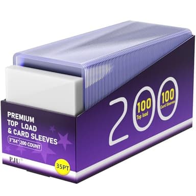200 Card Sleeves Top Loaders for Cards, Toploaders Premium Baseball Card Sleeve Hard Plastic, 3" x 4" Trading Cards Holder, Sports Protectors(100 Toploaders + 100 Penny Sleeves) - Image 1