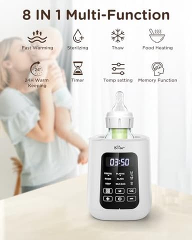 Bear Baby Bottle Warmer, Milk Warmer Breastmilk Bag Formula Fast Warming for New Born Baby Bottles, with Time Temp Control Automatic Shut Off at Home Use - Image 2