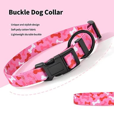 Mile High Life Nylon Puppy Dog Collar Nylon w Cute Patterns Lightweight Girl Boy Collar for Small/Medium/Large Dogs (Pink Bone, Medium Neck 13"-17") - Image 2
