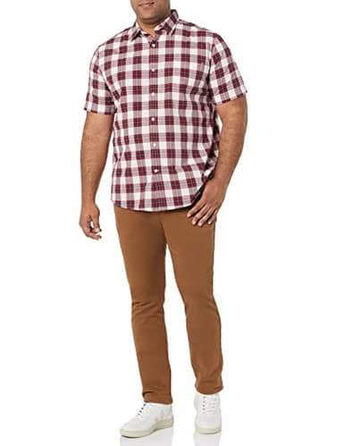 Amazon Essentials Short Sleeve Shirt for Men, Available in Big & Tall, Red White Plaid, 3X-Large - Image 3