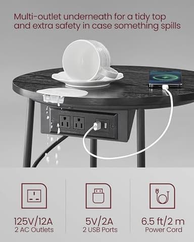 VASAGLE LILEA Collection - Side Table with Charging Station, Round End Table with Fabric Basket, Nightstand with USB Ports, for Living Room, Bedroom, Modern, Ebony Black and Slate Gray ULET228B01 - Image 4