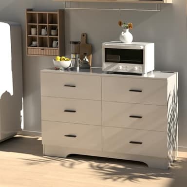 FJTJBSI Dresser with Power Outlets Wooden 6 Drawer Dresser with USB and Type C Port Chest of Drawers for Bedroom Tall White Storage Organizer for Living Room Hallway Closet - Image 6