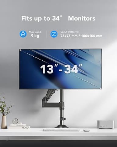 HUANUO Single Monitor Arm, Adjustable Desk Mount for 13-34 inch Screens, Holds 19.8lb, 22.44 inch Max Height, Full Motion Swivel Monitor Stand with VESA 75x75mm and 100x100mm Compatibility - Image 2