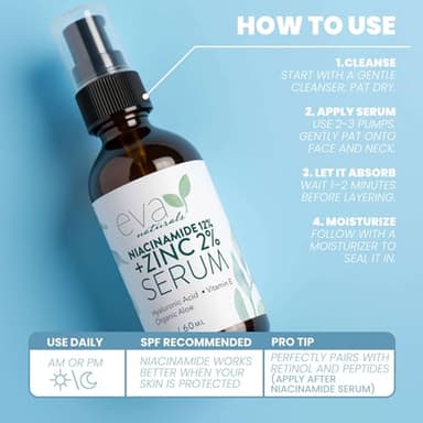Eva Naturals Niacinamide 12% + Zinc Serum for Face – Dark Spot Remover, Pore Minimizer, Redness Relief, Hydrating Vitamin B3 with Botanical Hyaluronic Acid, Anti-Aging Facial Serum for Clear Skin - Image 6