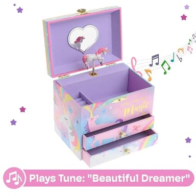 Jewelkeeper Unicorn Musical Jewelry Box for Girls - Cotton Candy Unicorn Design Music Box with 2 Pullout Drawers to Store Earrings, Necklace and Bracelets, Plays The Beautiful Dreamer Tune - Image 4
