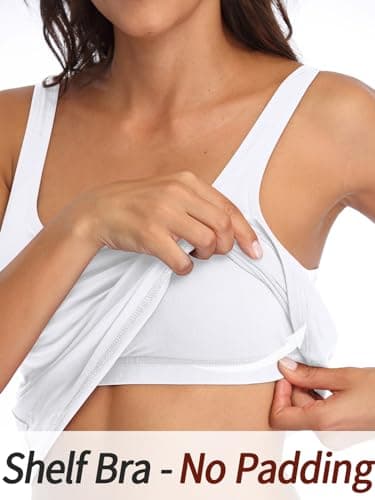 V FOR CITY Shelf Bra Tank Top for Women Adjustable Wide Strap Camisole Cotton Yoga Cami Shirts L White - Image 2