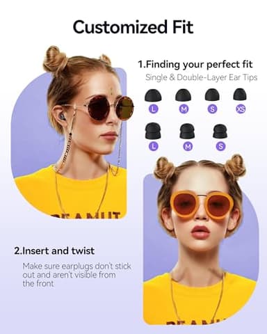 Ear Plugs for Sleeping, 50dB Noise Cancelling Ear Plug with 7 Pairs of Dual Single Layer Tips Reusable Ear Plugs for Noise Reduction, Soft Silicone Earplug for Concert, Snoring, Motorcycle Black - Image 6