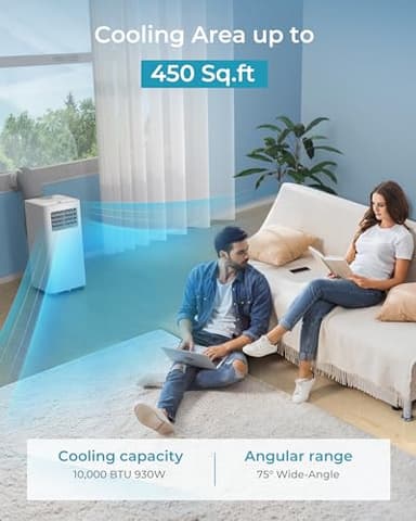 EUHOMY 10000 Btu Portable Air Conditioners, 4 in 1 Portable AC with Cool, Dry, Fan, Sleep Modes, Room Air Conditioners with 52dB & 24H Timer, with Remote, for Bedroom, Rooms, Apartment up to 450 Sq.Ft - Image 2