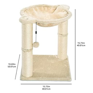 Amazon Basics Cat Condo Tower with Hammock Bed and Scratching Post,Easy to Assemble,Plush Hammock,Interactive Hanging Ball,Durable Sisal Scratch Posts for Indoor Cats, 15.8 x 15.8 x 19.7 Inches, Beige - Image 5